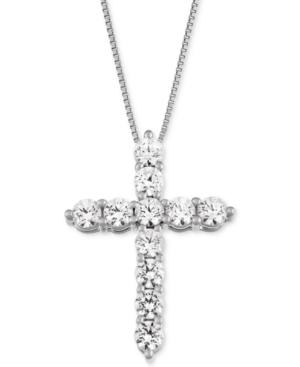 Macy's Star Signature Diamond Cross Pendant Necklace (1 Ct. T.w.) In 14k White Gold