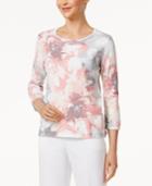 Alfred Dunner Petite Embellished Floral-print Sweater