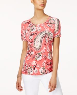 Jm Collection Petite Tapestry-print T-shirt, Only At Macy's
