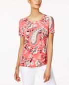 Jm Collection Petite Tapestry-print T-shirt, Only At Macy's