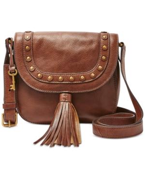 Fossil Embellished Leather Saddle Bag