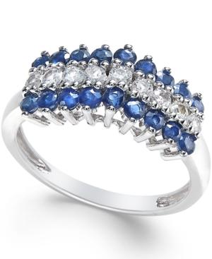 Blue Sapphire (9/10 Ct. T.w.) And White Sapphire (1/3 Ct. T.w.) Ring In 10k White Gold