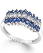 Blue Sapphire (9/10 Ct. T.w.) And White Sapphire (1/3 Ct. T.w.) Ring In 10k White Gold