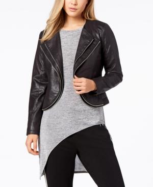 Bar Iii Tiered Faux-leather Moto Jacket, Created For Macy's