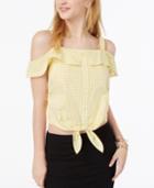 Ultra Flirt By Ikeddi Juniors' Cotton Cold-shoulder Gingham Top