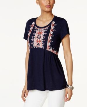 Style & Co Embroidered Lace-trim Top, Only At Macy's