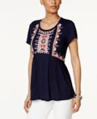 Style & Co Embroidered Lace-trim Top, Only At Macy's