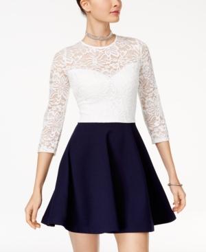 B Darlin Juniors' Lace Bow-back Fit & Flare Dress
