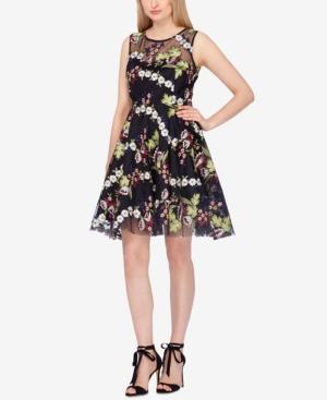Tahari Asl Embroidered Fit & Flare Dress