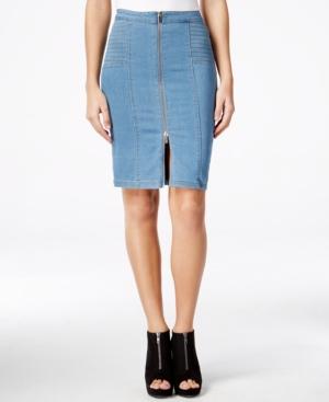 Marilyn Monroe Juniors' Zip-front Denim Midi Pencil Skirt