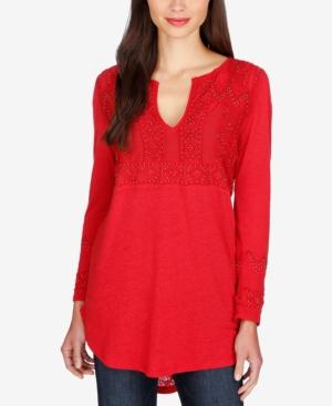 Lucky Brand Beaded Split-neck Top