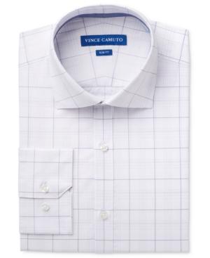 Vince Camuto Men's Slim-fit Comfort Stretch Iris/white Glen Plaid Dress Shirt