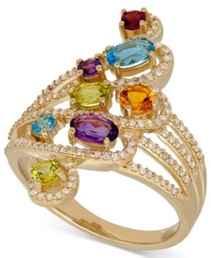 Multi-gemstone (1-1/5 Ct. T.w.) And Diamond (1/3 Ct. T.w.) Statement Ring In 14k Gold