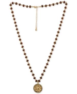 Rachel Rachel Roy Gold-tone Pave & Brown Bead Pendant Necklace