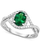 Emerald (1-1/10 Ct. T.w.) And Diamond (1/3 Ct. T.w.) Ring In 14k White Gold