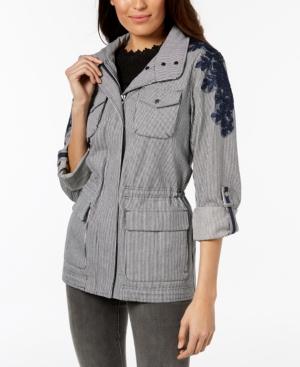 Vince Camuto Hooded Tab-sleeve Embroidered Anorak