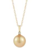 Cultured Golden South Sea Pearl (10mm) And Diamond Accent Pendant Necklace In 14k Gold