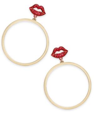 Thalia Sodi Gold-tone Red Crystal Lips Drop Hoop Earrings, Created For Macy's