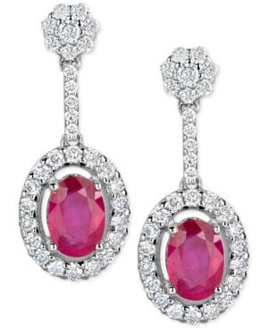 Certified Ruby (1-1/5 Ct. T.w.) & Diamond (1/2 Ct. T.w.) Drop Earrings In 14k White Gold
