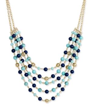 Charter Club Gold-tone Blue Bead Multi-row Necklace, Only At Macy's