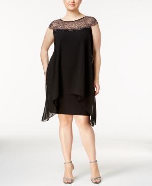 Xscape Plus Size Beaded Illusion Overlay Sheath Dress