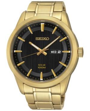 Seiko Men's Solar Gold-tone Stainless Steel Bracelet Watch 43mm Sne368