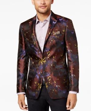 Tallia Men's Slim-fit Purple Abstract Floral-jacquard Blazer