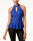 Lily Black Juniors' Lace Peplum Halter Top, Only At Macy's