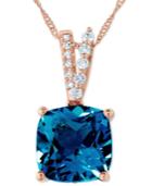 London Blue Topaz (3-3/4 Ct. T.w.) & Diamond Accent 18 Pendant Necklace In 14k Rose Gold