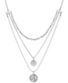 Lucky Brand Silver-tone Multi-layer Coin-look Pendant Necklace, 16.5 + 2 Extender