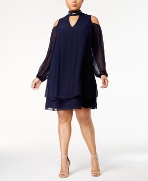 Xscape Plus Size Cold-shoulder Choker Shift Dress