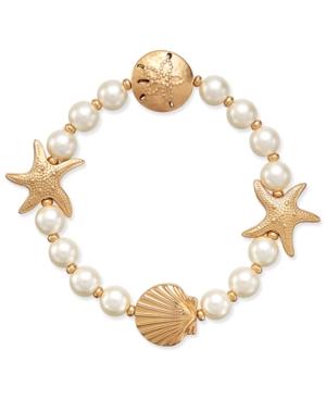 Charter Club Gold-tone Imitation Pearl Sea Motif Stretch Bracelet, Created For Macy's