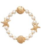 Charter Club Gold-tone Imitation Pearl Sea Motif Stretch Bracelet, Created For Macy's