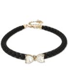 Betsey Johnson Gold-tone Stone Bow And Black Mesh Choker Necklace