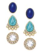 Thalia Sodi Gold-tone Stone And Crystal Stud Earring Trio, Only At Macy's