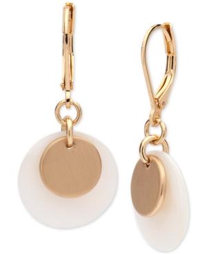 Anne Klein Gold-tone & Mother-of-pearl Disk Drop Earrings