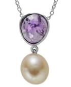 Sterling Silver Necklace, Cultured Freshwater Pearl (9mm) And Amethyst (1-1/10 Ct. T.w.) Pendant