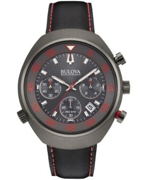 Bulova Accutron Ii Men's Chronograph Uhf Black Leather Strap Watch 45mm 98b252