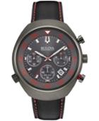 Bulova Accutron Ii Men's Chronograph Uhf Black Leather Strap Watch 45mm 98b252
