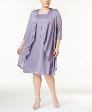 R & M Richards Plus Size Shimmer Draped Jacket Dress