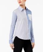 Dkny Mixed-stripe Lace-pocket Shirt