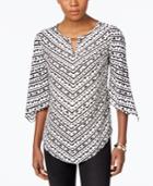 Jm Collection Petite Printed Angel-sleeve Top, Only At Macy's