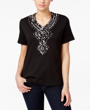 Alfred Dunner Petite Embellished V-neck Top