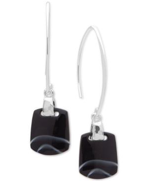 Nine West Silver-tone Black Stone Threader Earrings