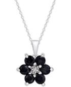 Sapphire (9/10 Ct. T.w.) & Diamond Accent Flower 18 Pendant Necklace In Sterling Silver