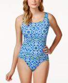 Swim Solutions Mastectomy Tile-print One-piece Swimsuit Women's Swimsuit