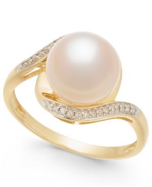 Cultured Freshwater Pearl (9mm) & Diamond Accent Ring In 14k Gold