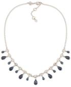 Carolee Silver-tone Blue And Clear Dangle Crystal Collar Necklace