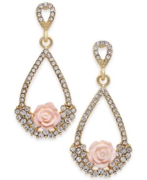 Inc International Concepts Gold-tone Carved Rose & Pave Teardrop Drop Earrings, Created For Macy's