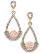 Inc International Concepts Gold-tone Carved Rose & Pave Teardrop Drop Earrings, Created For Macy's